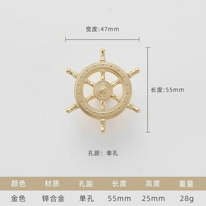 Vintage Anchor Ship Wheel Cabinet Handle - Antique Brass Single Hole Pull for Wardrobe/Cabinet, Nautical Drawer Hardware