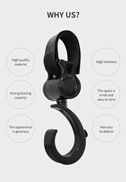 Rotating Stroller Hooks Durable ABS Black  Multi Purpose Shopping Bag Clips for Diaper Essentials Organization Gear Organization