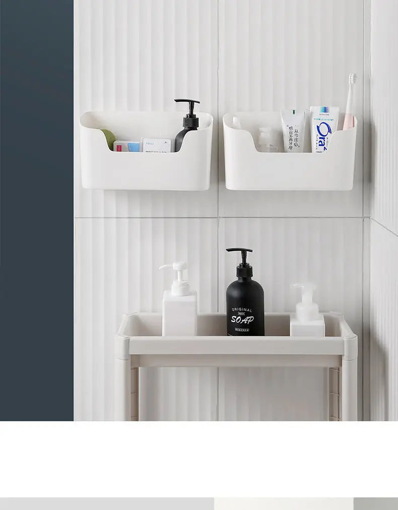 Self Adhesive Storage Box Rack for Door Home Kitchen Bathroom Fridge Organizer Stand Multifunctional Wall Mounted Storage Basket