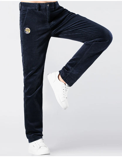 2024 Winter Corduroy Pants for Men Casual Stretch Cotton Straight  Mens Trousers Mid Waist Korean Style  Free Delivery Plus Size