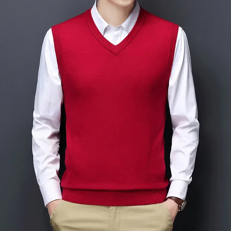 2025 New Men's Autumn High-end Sweater Vest V-neck Warm Knit Sleeveness Tank  Mens Clothes Pullover Tops