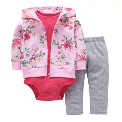 Babys 3pcs/sets Boys Casual Jacket Cotton Coat Girls Bodysuits Sports Trousers Long Pants