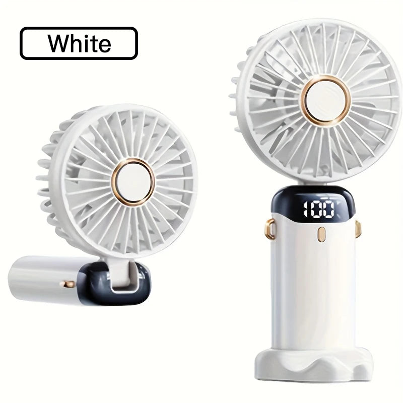 Portable Mini Fan With 6 Speeds LED USB Rechargeable Charging Small Foldable Battery Fans Handheld Desk Bedroom Indoor Outdoor