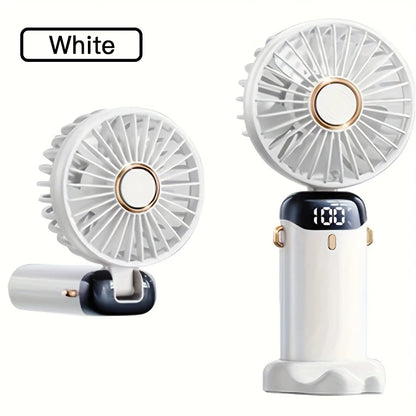 Portable Mini Fan With 6 Speeds LED USB Rechargeable Charging Small Foldable Battery Fans Handheld Desk Bedroom Indoor Outdoor