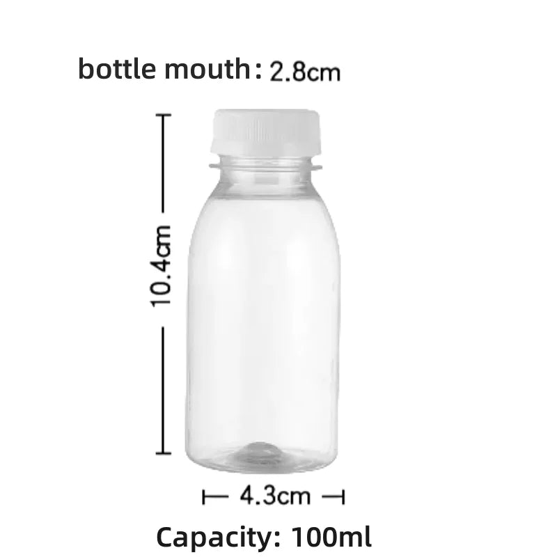 6pcs Small Plastic Bottle 100ml Milk Bottles Small Juice Bottles Leakproof Milk Bottles Portable Beverage Bottles Plastic Water