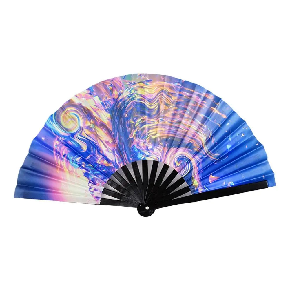 33cm Large Folding Hand Rave Fan Chinease/Japanese Gifts Fan Dance Music Colorful Fan Festival Fan Gradient Reflective Fold