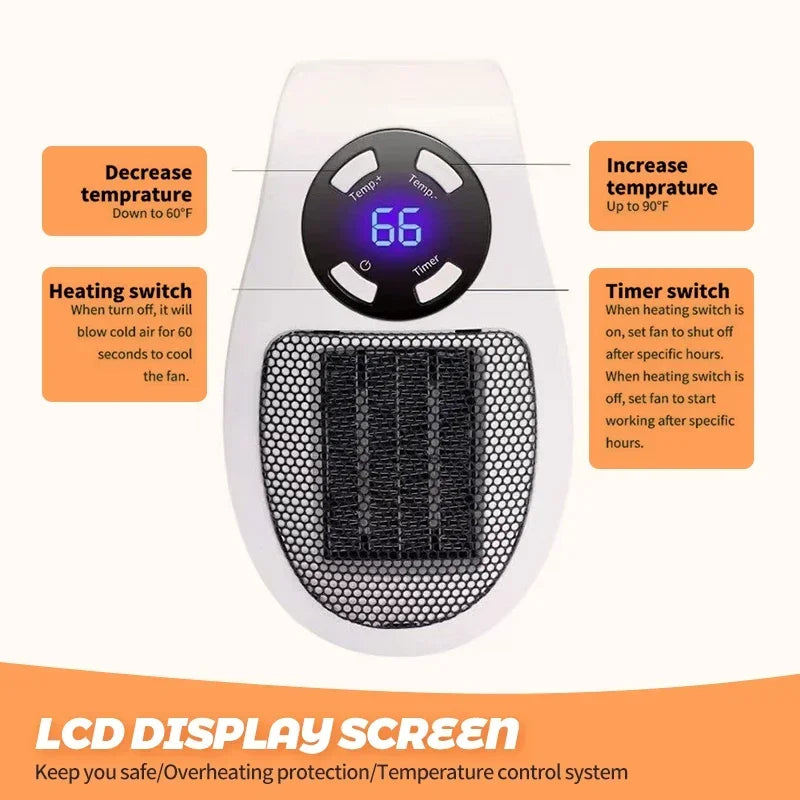 EU Home Mini Heater Multi-function Wall Mount Rapid Heating Intelligent Constant Temperature Low Noise Power Off Protection