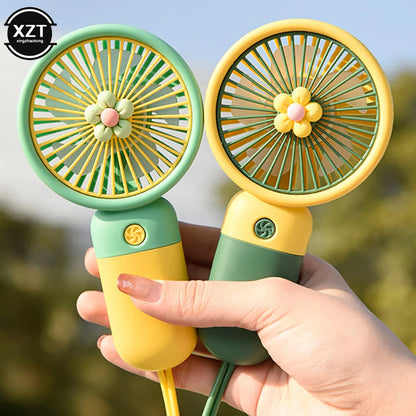 Cartoon Flower Shaped Fan USB Rechargeable Handheld Fan Outdoor Travel Portable Handheld Fan