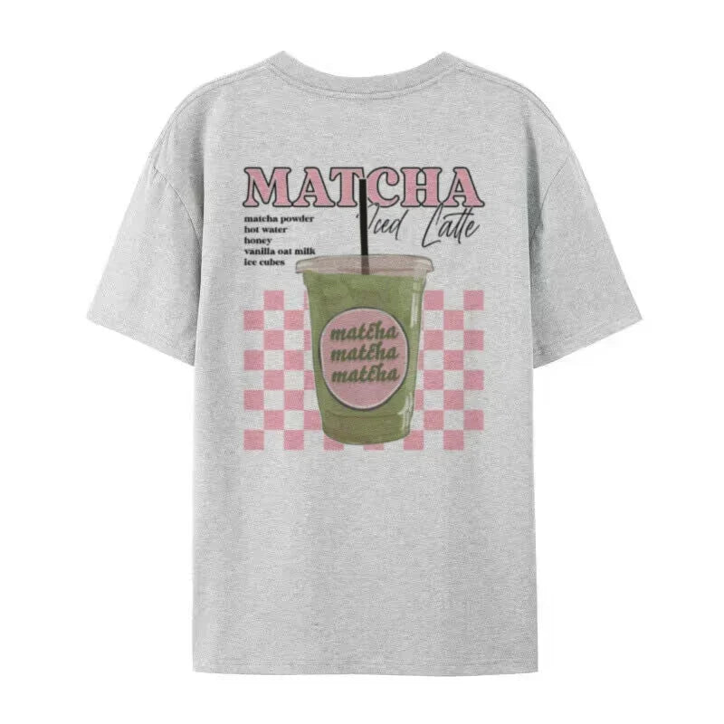 Matcha Latte Back Print T-Shirt Women Fashion Clothing Cute Matcha Lover T Shirt Y2k Aesthetic Egirl Loose Retro Streetwear Tops