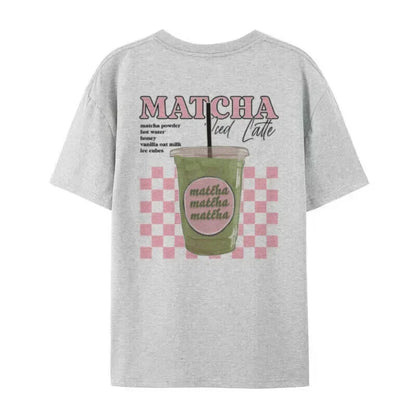 Matcha Latte Back Print T-Shirt Women Fashion Clothing Cute Matcha Lover T Shirt Y2k Aesthetic Egirl Loose Retro Streetwear Tops
