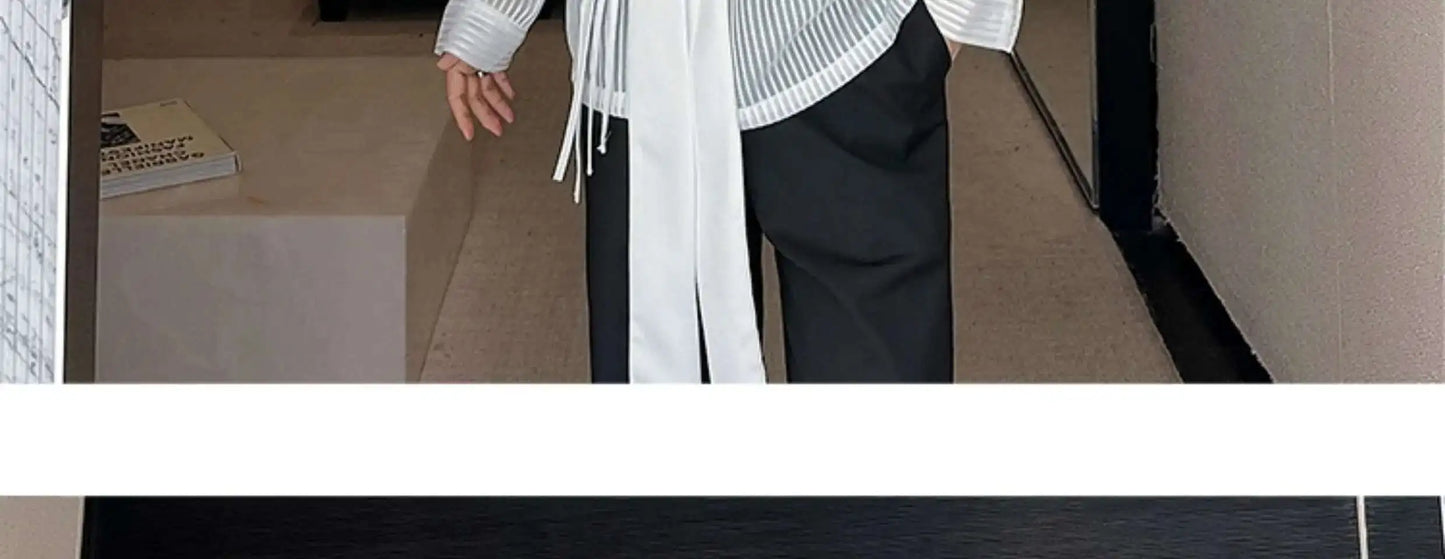 LUZHEN Stylish Personality Ribbon Decorate Translucent Long Sleeve Shirts Men's Elegant 2025 New Stylish Fake Two Piece LZ2413