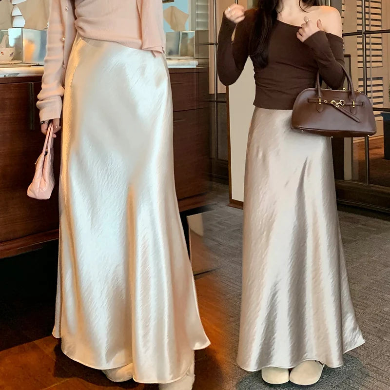 Maternity 2025 New Early Spring Vinegar Satin Covers Strap Slim A-line Long Skirt High Waist Drooping Fish Tail Youth Pregnancy