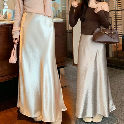 Maternity 2025 New Early Spring Vinegar Satin Covers Strap Slim A-line Long Skirt High Waist Drooping Fish Tail Youth Pregnancy