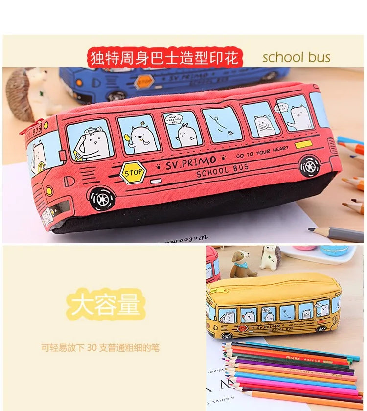 1PCS Creative Large Capacity Student Bus Cartoon Car Pencil Bag Office Culture and Educational Supplies