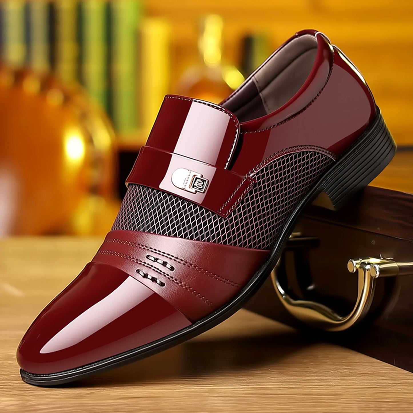 Men's Slip On Business Shoes Glossy Pointed Toe Uniform Modern Office Shoes Gift for Christmas Birthday