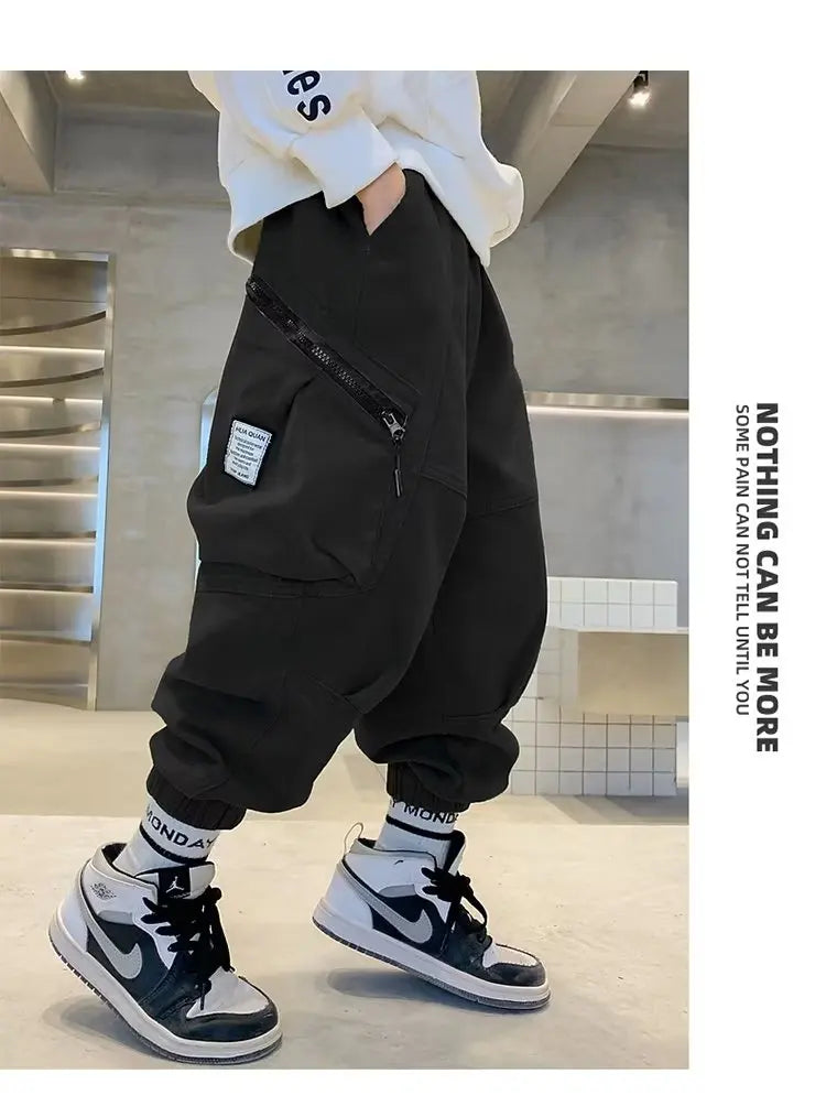 Boys Spring Autumn Children's Clothing Cargo Pants Children's Casual Large Size Sweatpants Boys Fashion Fake Zippers Cargo Pants