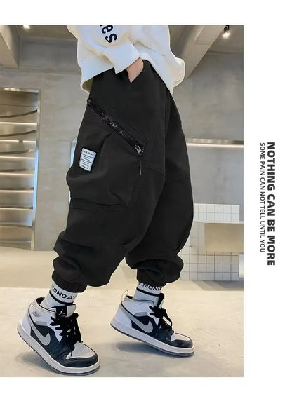 Boys Spring Autumn Children's Clothing Cargo Pants Children's Casual Large Size Sweatpants Boys Fashion Fake Zippers Cargo Pants