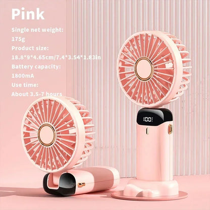 Handheld Neck Hanging USB Mini Fan Foldable Portable 5 Speed Rechargeable Fan With Phone Stand And LED Display Screen