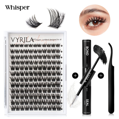 VYRILA Lash Extension Kit Wispy C Curl Lash Clusters Kit Hush 8-16mix Individual Lashes with Lash Bond and Seal Lash Tweezers