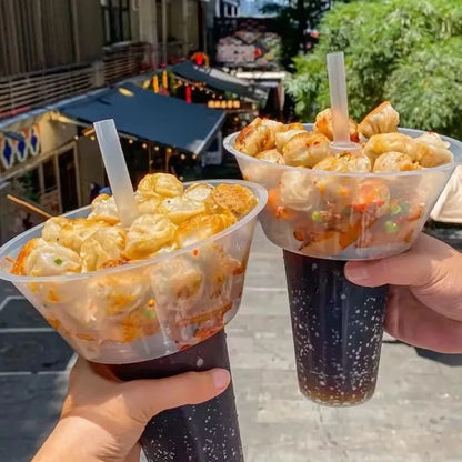 2PCS 2In1 Drink Snack Cup Bowl Bubble Milk Tea Fruit Portable Cups Stadium Tumbler Desserts Fondue Coke Water Bottle Adults Kids