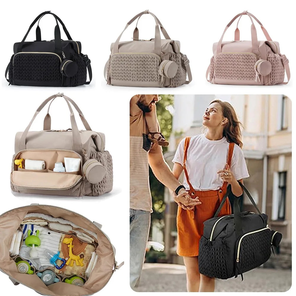 Multifunction Mommy Diaper Bag with Insulated Pocket Changing Pad Portable Baby Diaper Bag Large Capacity Nappy Waterproof Bag