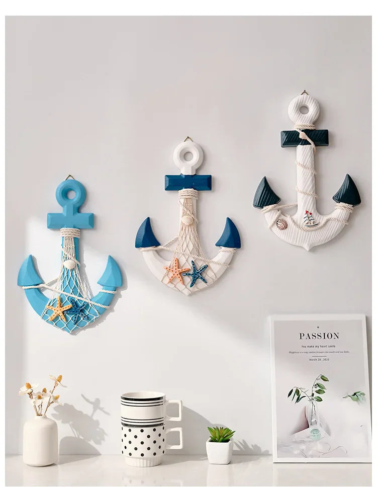 13"Nautical Wood Anchor Wall Art Decor Door Hanging Ornament Beach Theme Home Decoration Nautical Beach Wooden Anchor with Rope