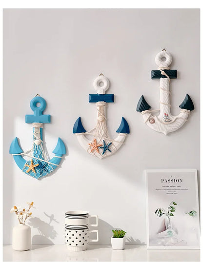 13"Nautical Wood Anchor Wall Art Decor Door Hanging Ornament Beach Theme Home Decoration Nautical Beach Wooden Anchor with Rope