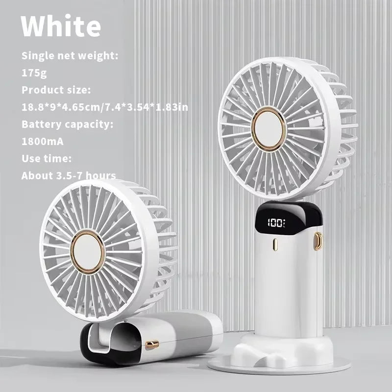 Handheld USB Mini Fan Foldable Portable Neck Hanging Fans 5 Speed Usb Rechargeable Fan With Phone Stand And Display Screen New