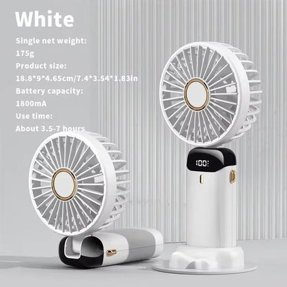 Handheld USB Mini Fan Foldable Portable Neck Hanging Fans 5 Speed Usb Rechargeable Fan With Phone Stand And Display Screen New