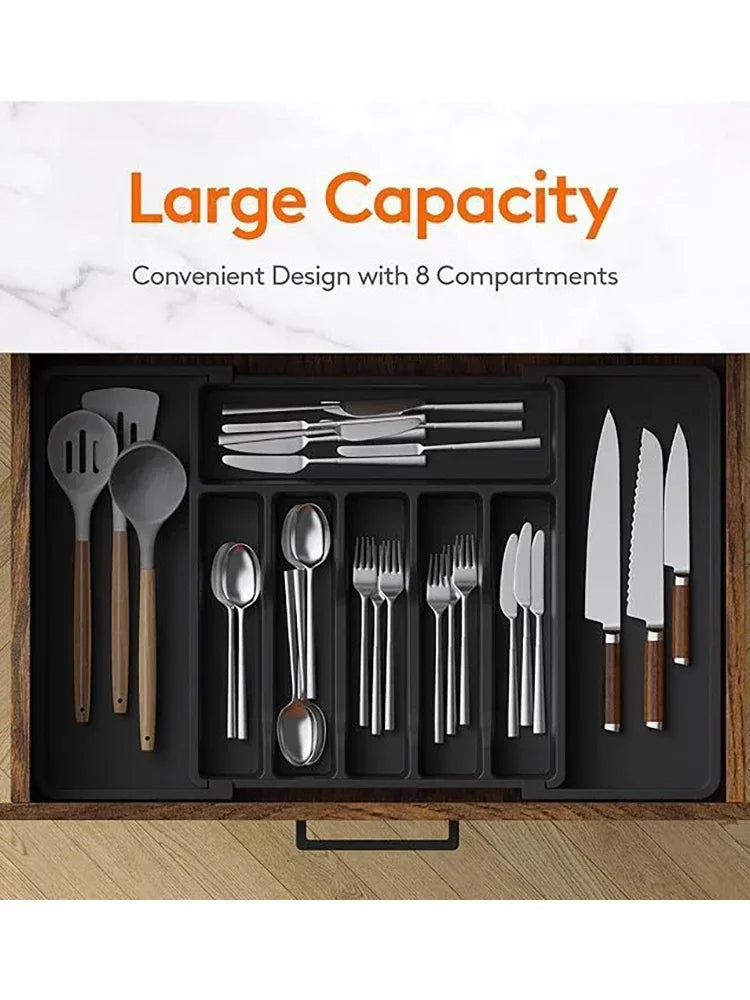 Storage artifact Expandable Cutlery Drawer Organizer, Adjustable Kitchen Utensil Tray Set, Compartment Flatware Storage Divider