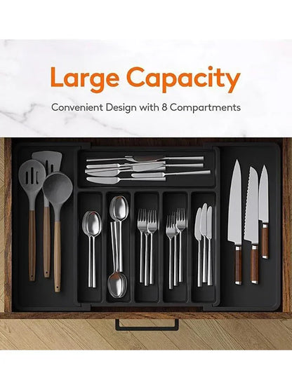 Storage artifact Expandable Cutlery Drawer Organizer, Adjustable Kitchen Utensil Tray Set, Compartment Flatware Storage Divider