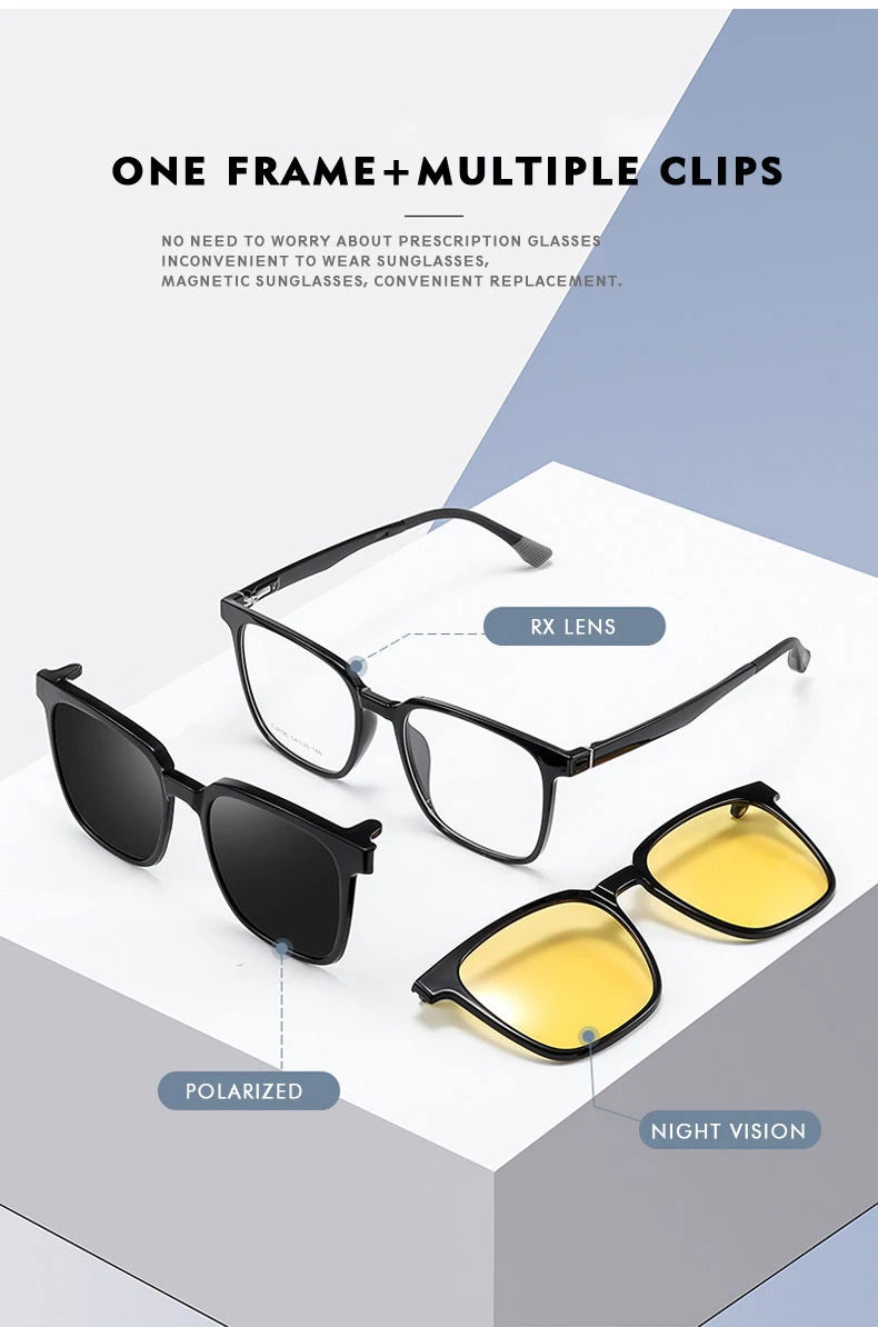 Magnetic Clip on Optical Myopia Glasses For Men Women Polarized Sunglasses Prescription Reading Glasses Blue Light Glass #TJ2190