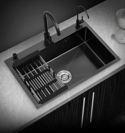 kitchen sink Black nano-sink single-slot household hand-washing basin kitchen large 304 stainless steel sink sink bowl