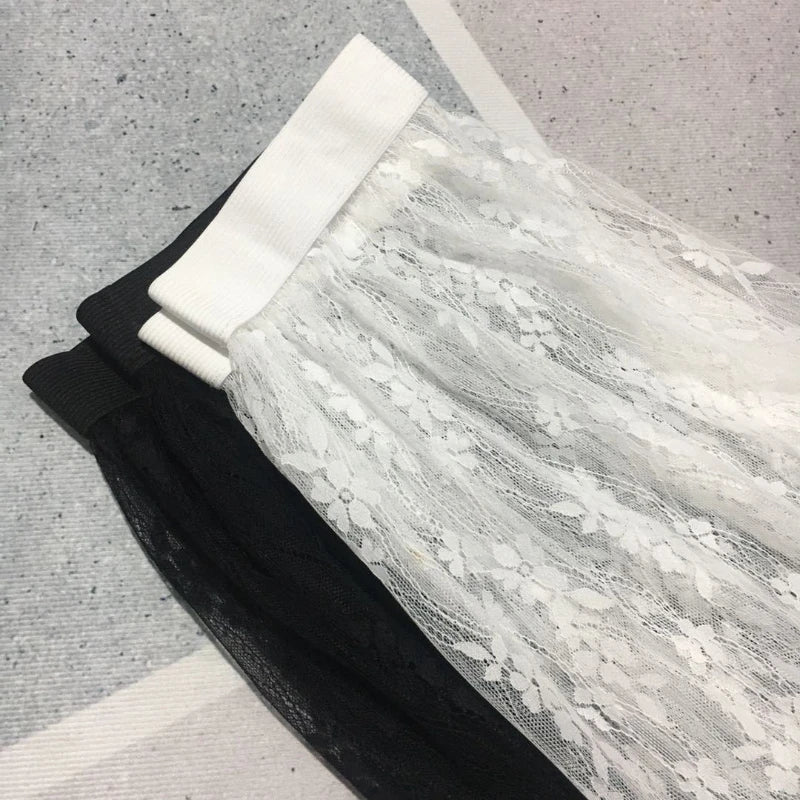 Transparent Sexy Lace Mesh Skirt Elastic High Waist Black White Tulle  Mini Skirts Womens Skirt  Korean Fashion
