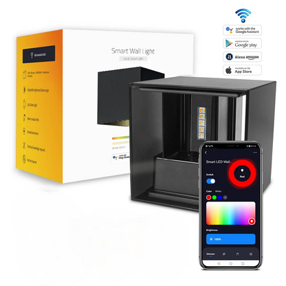 Smart Outdoor Lights Color Changing RGB+ 2700K-6500K Square Aluminum Waterproof Rustproof App Control Up and Down Lights