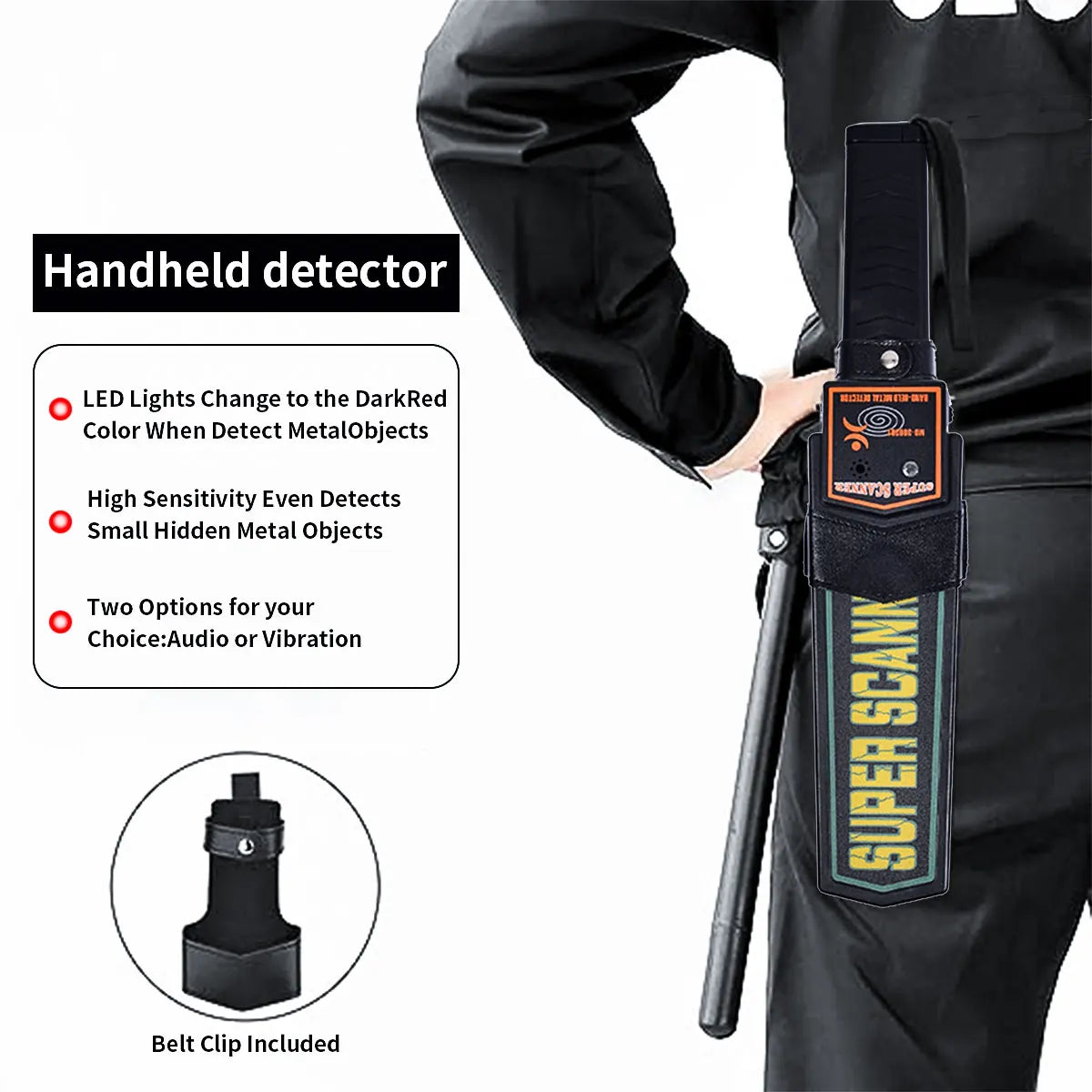 Black Metal Detector Handheld Metal Detection Outdoor Gold Finder Portable Scanner Depth Wall Detector Safe Checking