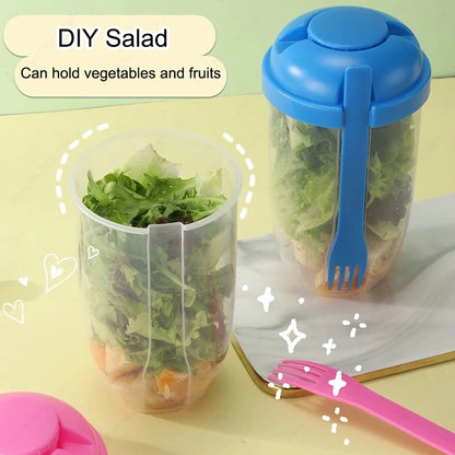 Portable DIY Salad Cups Breakfast Cereal Nut Yogurt Container Set with Fork Sauce Bottle Picnic Food Container Bento Lunch Box