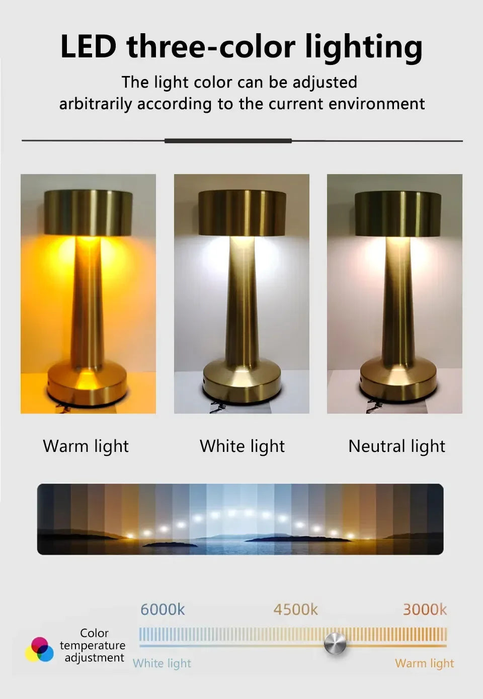 LED Touch Table Lamp Metal Rechargeable Desktop Night Light For Bedroom Restaurant Coffee Bar Study Desktop Decoration Light