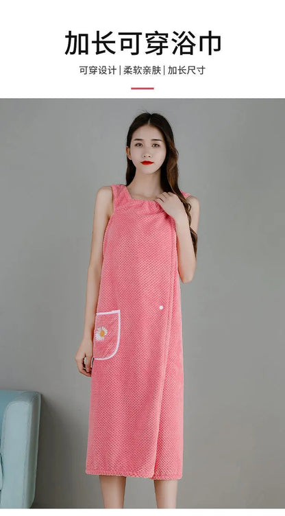 Bath Towel Household Women Wearable Wrap Adults Absorb Water Pure Cotton Dry Hair Skirt Long Style Bathroom Washable Bathrobe