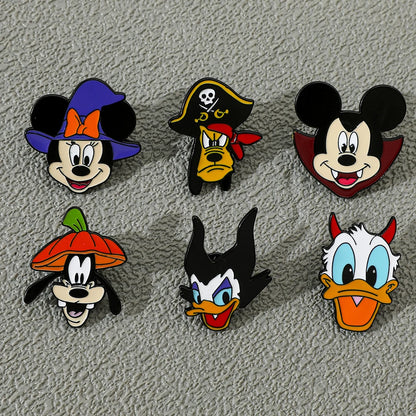 6 Pcs Cartoon cartoon character Mickey Brooch Halloween Mickey Mouse Donald Duck Metal badge Alloy drip pin accessories