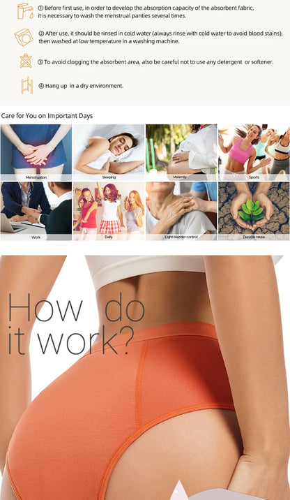 Menstrual Panties Women Abundant Flow Menstrual Period Panties High Waist Menstrual Cycle Absorbent Underwear Leak Proof Panties