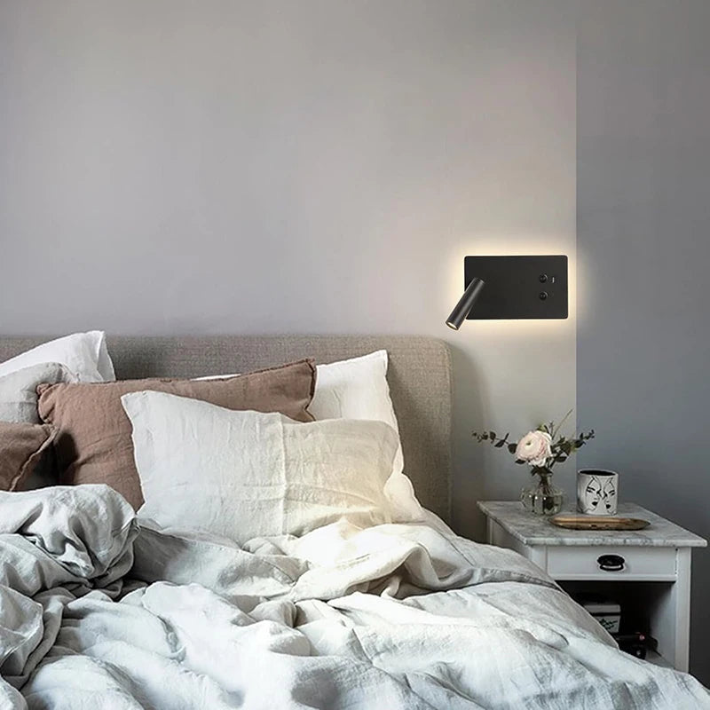 Indoor bedside wall lamp, with front and rear lighting modes, equipped with switch and USB C-type