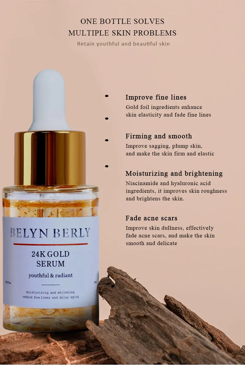 BELYN BERLY Face Serum 3Pcs/Lot Hyaluronic Acid + Vitamin C + 24k Gold Serum Moisturizing Spot White Facial Serum