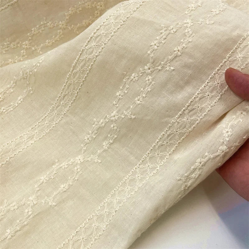 2YardsX 125cm width Cotton Lace Embroidery Fabric Cotton Embroidery Clothing Shirt Dress Pure Cotton Hollow Embroidery Fabric