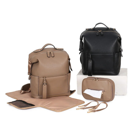New Fashion Mommy Bag Pu Leather Diaper Backpack Bag with Changing Pad Baby Organizer Baby Nappy Bag Mummy Daddy Backpack