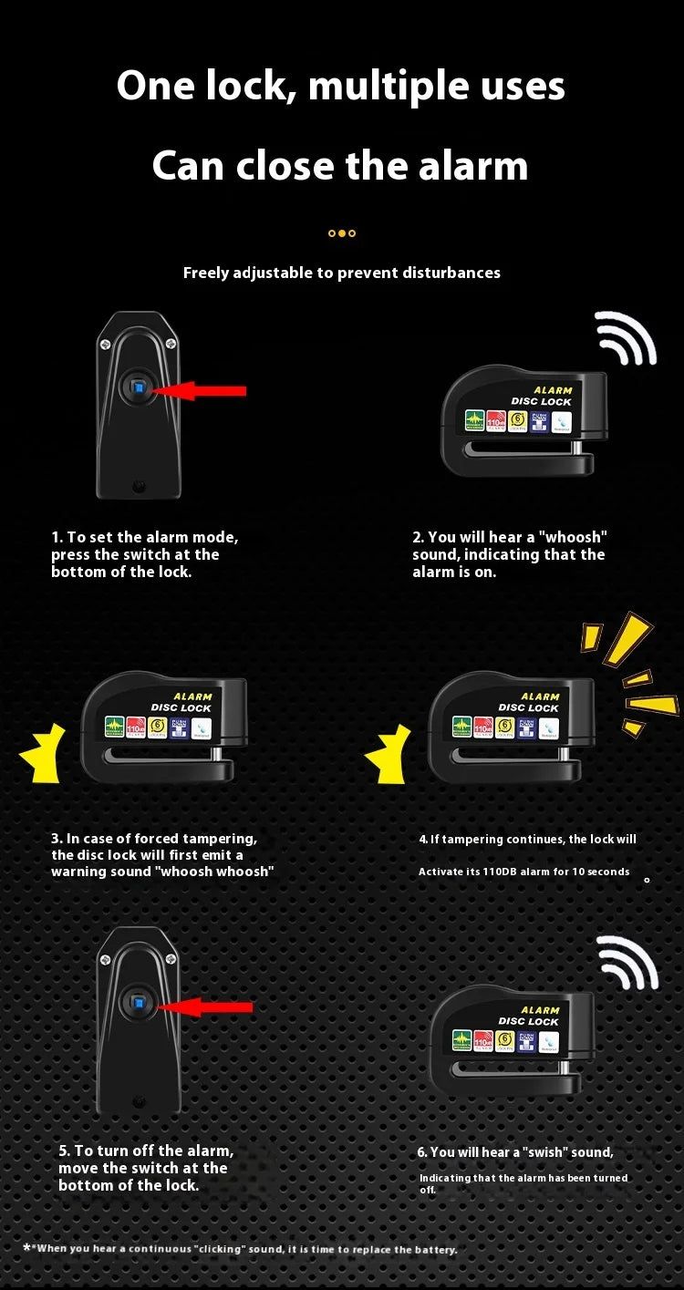 Bike Lock Bicycle Disc Brake Lock Alarm Protection Electric Bikes Locks Motorcycle Brake Disc Anti-theft Locks Cycling Equipment