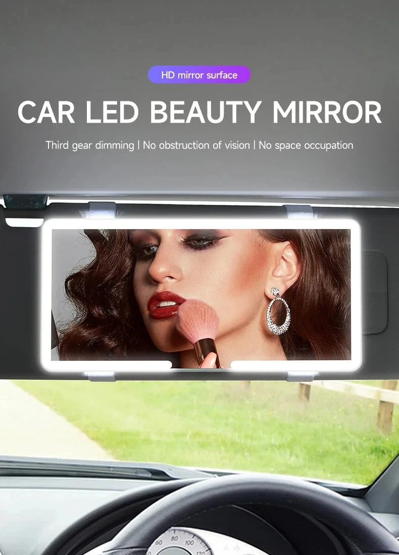 Car interior mirror, sun visor, LED high-definition makeup mirror, 3-mode touch screen adjustment,USBcharging,car makeup mirror