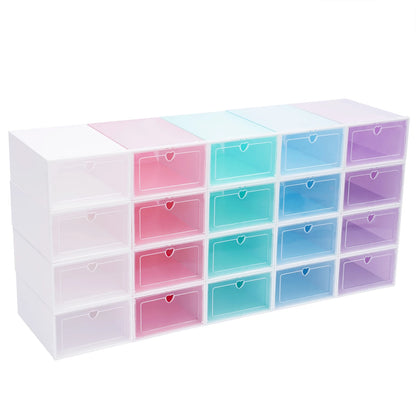20Pcs Foldable Shoe Storage Boxes with Lids Transparent Stackable Containers Drawer Style PP Plastic Shoe Organizers