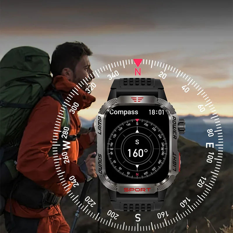 2024 New Durable Military Smart Watch Bluetooth Call Outdoor Sports Track Tracker Men's and Women's Smartwatches LED Flashlight