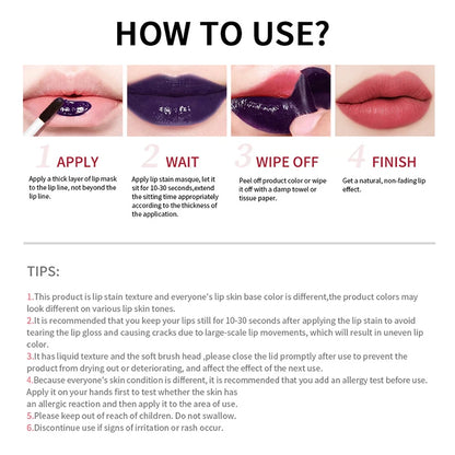Peel Off Lip Stain Reveal Long Lasting Waterproof Pink Lip Tint Transfer Proof Non-stick Cup Natural Lip Stain Women's Cosmetics